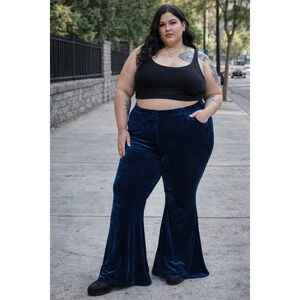 Killstar Blue‎ Velvet Flare Pants | Gothic Y2K Bell Bottoms | Women's 4XL